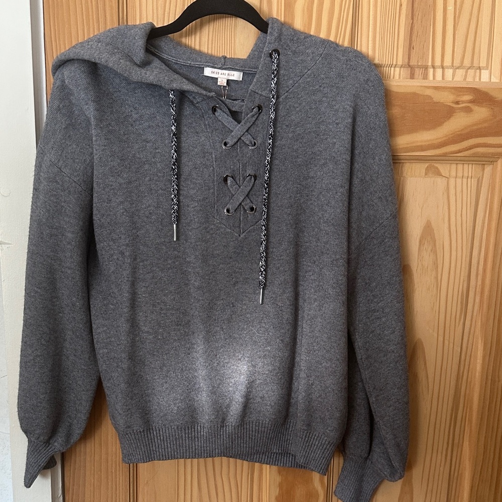 Cozy Gray Cowl Neck Sweater with Lace-Up Detail